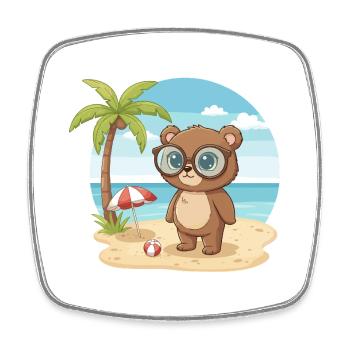 Vacances d’été sur la plage de l’ours avec des lunettes - Magnet carré - blanc - Devant