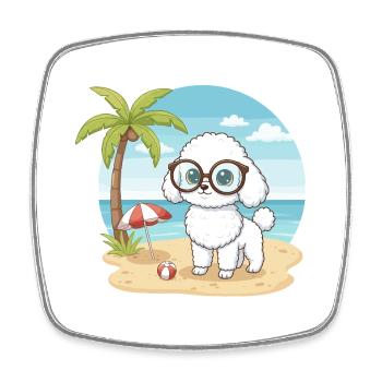 Caniche mignon avec des lunettes vacances d’été sur la plage - Magnet carré - blanc - Devant