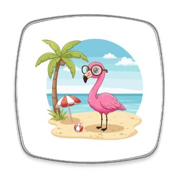 Vacances d’été sur la plage du flamant rose aux lunettes - Magnet carré - blanc - Devant