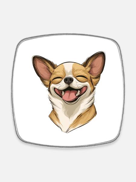 Happy Chihuahua – Funny dog with a smile - Square fridge magnet - white