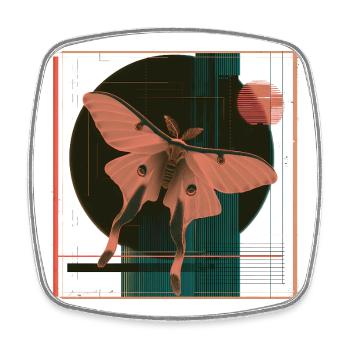Luna Moth – Geometrisches Retro Nachtfalter Design - Viereckiger Kühlschrankmagnet - Weiß - Vorne
