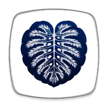 Monstera Leaf Blue White – Art végétal tropical - Magnet carré - blanc - Devant