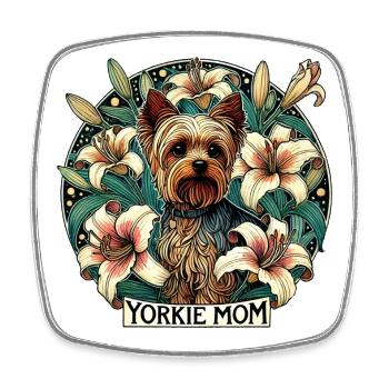 Maman Yorkie dans le cercle du jardin des lys - Magnet carré - blanc - Devant