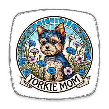Yorkie Mom Blumenemblem - Viereckiger Kühlschrankmagnet - Weiß - Vorne