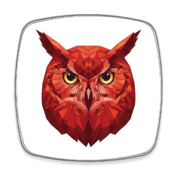 Red Geometry Owl - Square fridge magnet - white - Front