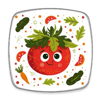 Cheerful tomato with herb crown - Square fridge magnet - white - Front