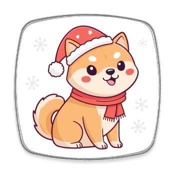 Shiba Noël Mignon avec chapeau et écharpe - Magnet carré - blanc - Devant