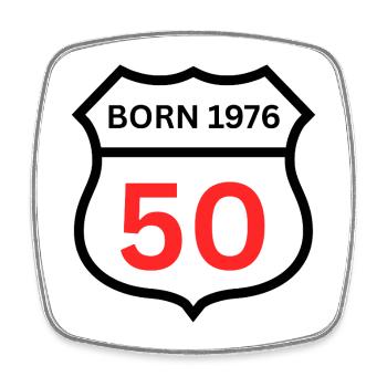 Né en 1976 – 50 ans sur la route - Magnet carré - blanc - Devant