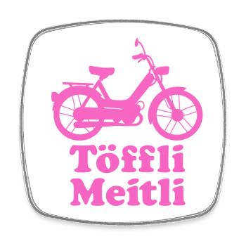 Töffli Meitli – Maillot de cyclomoteur pour filles et fans de mobylette - Magnet carré - blanc - Devant