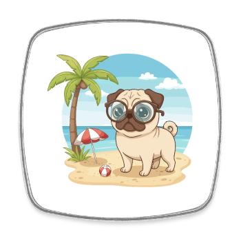Adorable carlin à lunettes en vacances d'été à la plage - Magnet carré - blanc - Devant