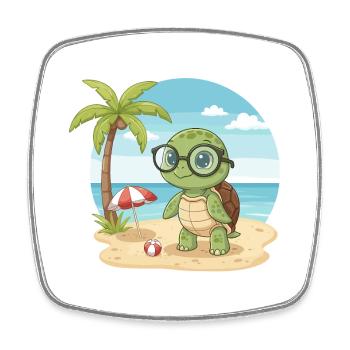 Mignonne Tortue avec des Lunettes vacances d’été sur la plage - Magnet carré - blanc - Devant