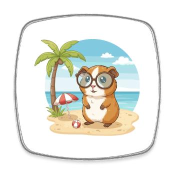 Süßes Meerschweinchen mit Brille Strandsommerurlaub - Viereckiger Kühlschrankmagnet - Weiß - Vorne