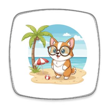 Corgi mignon avec des lunettes vacances d’été sur la plage - Magnet carré - blanc - Devant