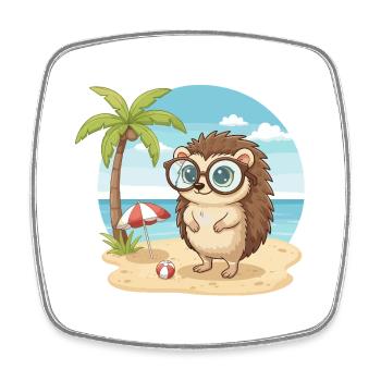 Cute Hedgehog with Glasses Beach Summer Vacation - Square fridge magnet - white - Front