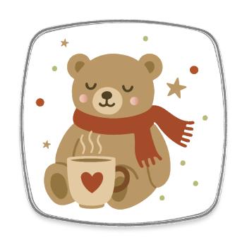 Cute Bear with Scarf & Warm Cup - Square fridge magnet - white - Front