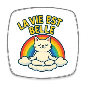 Das Leben der Regenbogen-Zen-Katze ist wunderschön - Viereckiger Kühlschrankmagnet - Weiß - Vorne
