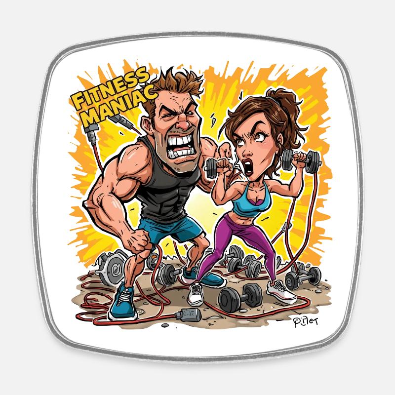 Power Couple Gym Showdown - Square fridge magnet - white