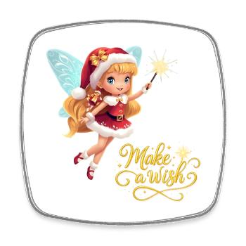 Sweet Christmas fairy with magic wand Make a wish - Square fridge magnet - white - Front