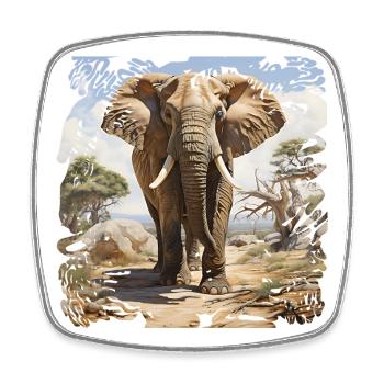 Savannah elephant in watercolor style - Square fridge magnet - white - Front