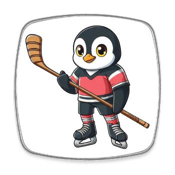 Joueur de hockey cartoon Penguin Hockey sur glace - Magnet carré - blanc - Devant