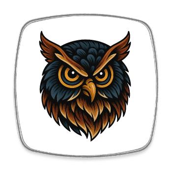 Forest Owl Head in Dark Tone Design - Square fridge magnet - white - Front