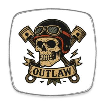 Outlaw Schädel Moto Design - Viereckiger Kühlschrankmagnet - Weiß - Vorne