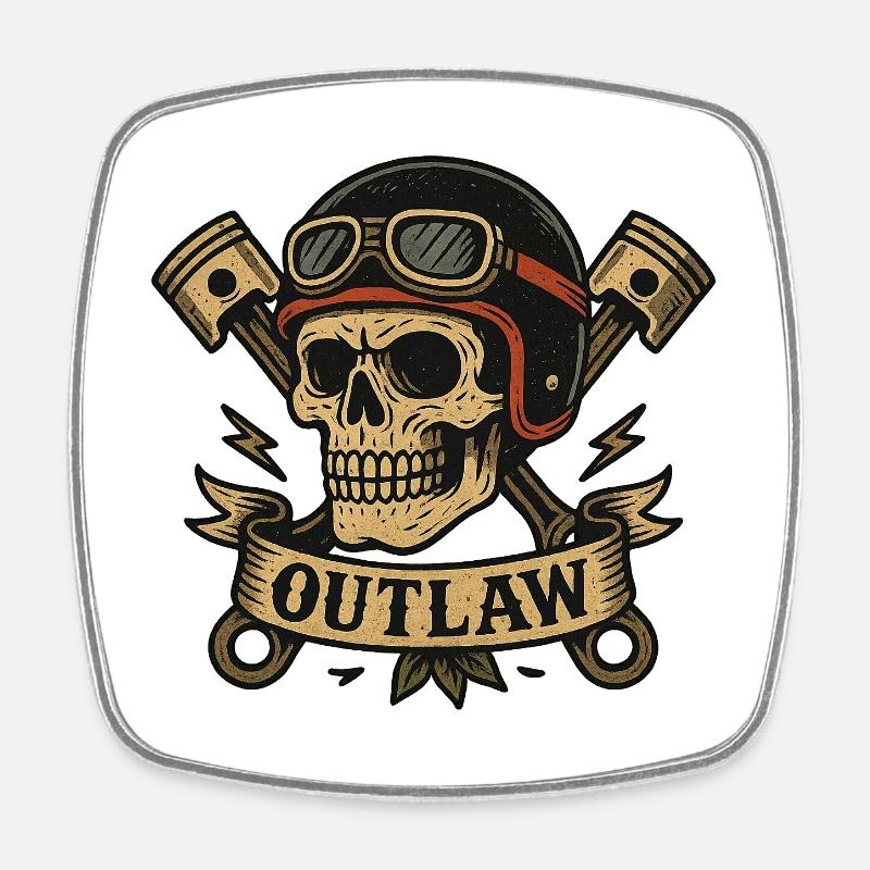 Conception de la moto Outlaw Skull - Magnet carré - blanc
