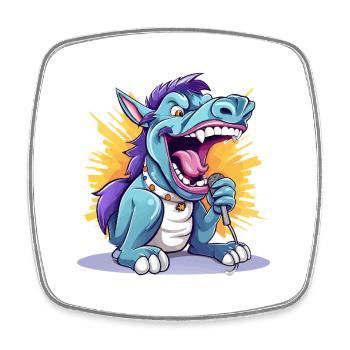 Singender Drache auf Bühne - Viereckiger Kühlschrankmagnet - Weiß - Vorne