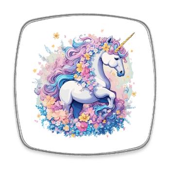 Pastell-Unicorn mit Blumenkronenring - Viereckiger Kühlschrankmagnet - Weiß - Vorne