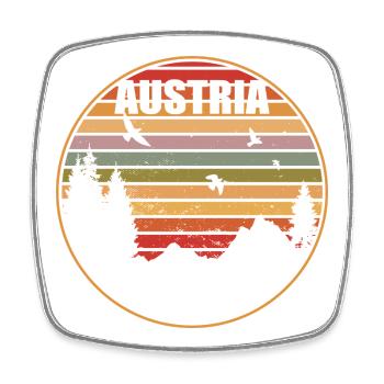 Österreich Berge Retro Sonnenuntergang - Viereckiger Kühlschrankmagnet - Weiß - Vorne