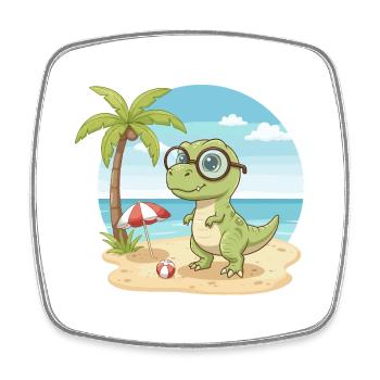 Niedlicher Dinosaurier mit Brille Strand-Sommerurlaub - Viereckiger Kühlschrankmagnet - Weiß - Vorne