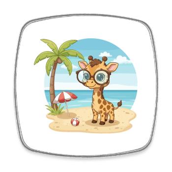 Girafe mignonne avec des lunettes vacances d’été sur la plage - Magnet carré - blanc - Devant