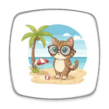 Chat mignon avec des lunettes vacances d’été à la plage - Magnet carré - blanc - Devant