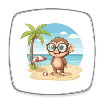 Cute Monkey with Glasses Beach Summer Vacation - Square fridge magnet - white - Front