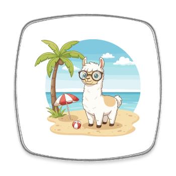 Cute Llama with Glasses Beach Summer Vacation - Square fridge magnet - white - Front