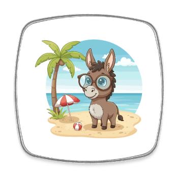 Vacances d’été sur la plage de l’âne mignon avec des lunettes - Magnet carré - blanc - Devant