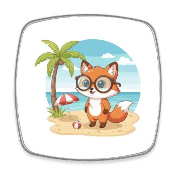 Vacances d’été de Plage du Renard Mignon avec des Lunettes - Magnet carré - blanc - Devant