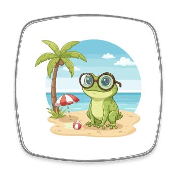 Cute Frog with Glasses Beach Summer Vacation - Square fridge magnet - white - Front