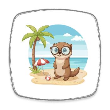 Süßer Otter mit Brille Strand-Sommerurlaub - Viereckiger Kühlschrankmagnet - Weiß - Vorne