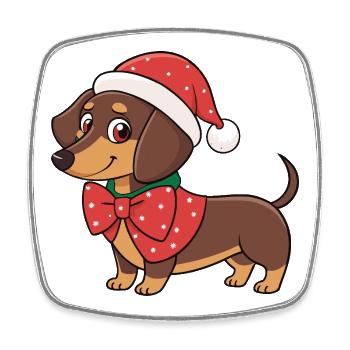 Festlicher Dackel Weihnachtsroter Schleife - Viereckiger Kühlschrankmagnet - Weiß - Vorne