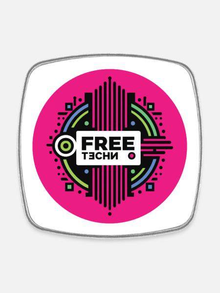 FREE TECHNO #2 - let's talk - Square fridge magnet - white