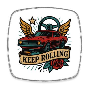 Continue de rouler voiture ancienne - Magnet carré - blanc - Devant