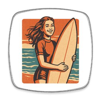 Retro Surferin am Sonnenuntergang - Viereckiger Kühlschrankmagnet - Weiß - Vorne