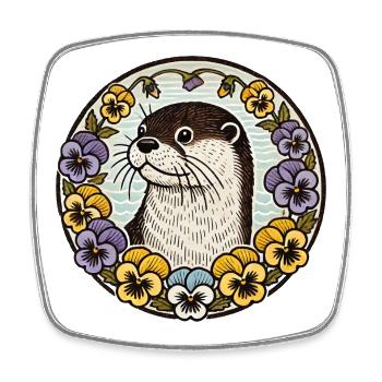 La loutre dans le cercle floral - Magnet carré - blanc - Devant