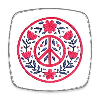 Florales Peace Mandala in Rot und Blau - Viereckiger Kühlschrankmagnet - Weiß - Vorne