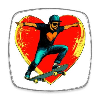 Skateboarder Liebe / Skater Herz - Viereckiger Kühlschrankmagnet - Weiß - Vorne