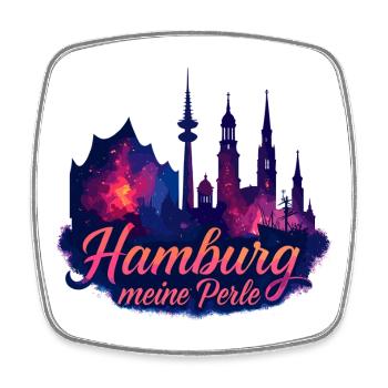 Hamburg Perle Stadt Silhouette Hafen Geschenk - Viereckiger Kühlschrankmagnet - Weiß - Vorne