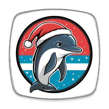 Delfin mit Weihnachtsmütze - Viereckiger Kühlschrankmagnet - Weiß - Vorne