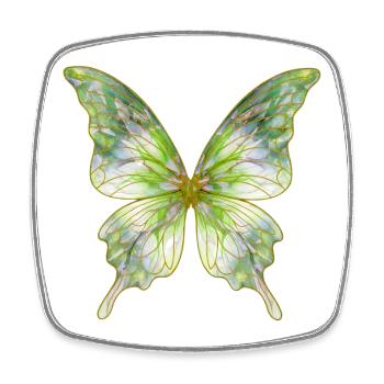 Papillon vert aquarelle - Magnet carré - blanc - Devant