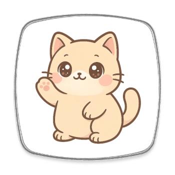 Kawaii Kitten Waving Design - Square fridge magnet - white - Front